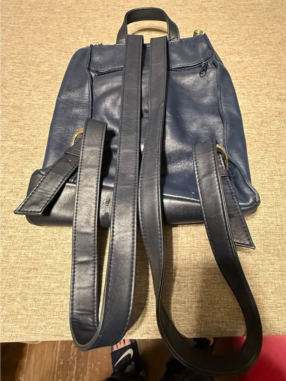 Classic Navy Leather Women’s Backpack - Timeless Everyday Bag